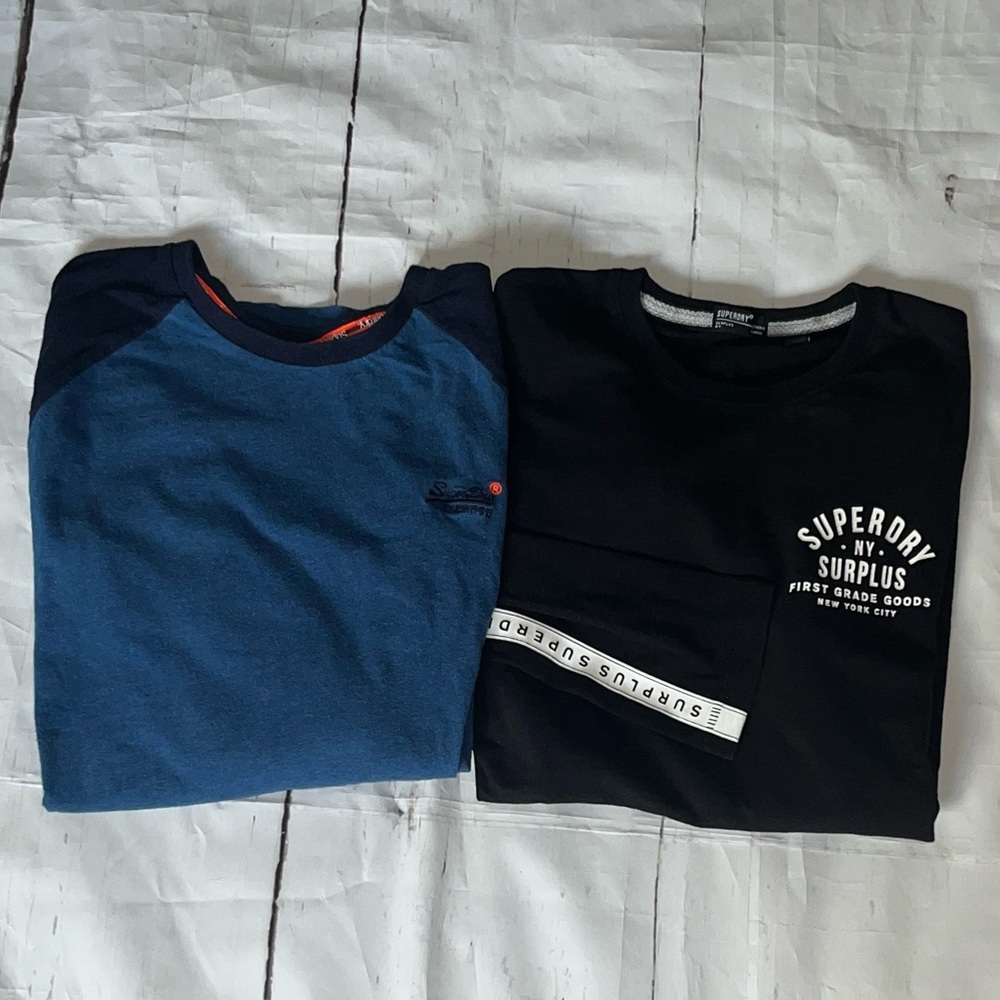 Superdry Surplus lot of 2 Blue Black Long-Sleeve Logo T Shirt